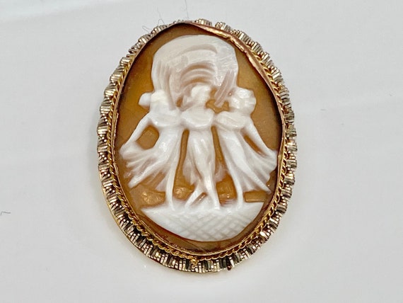 Hand Carved Cameo Brooch in Silver and Bronze, Ha… - image 1