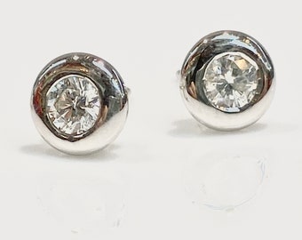 Diamond Studs in 14K, Diamond Earrings, Diamond Studs in Bezels, Stud Earrings, 14K White Gold Diamond Studs, Diamond Studs