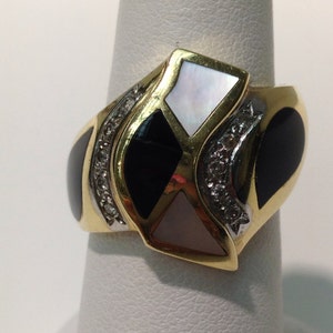 Vintage Gold, Onyx and Mother of Pearl Ring, Onyx and Mother of Pearl ...