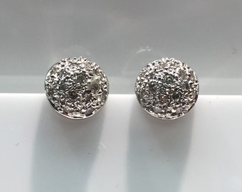 14K White Gold Half Sphere Diamond Earrings, Pave set Diamond Earrings, Round Diamond Earrings, Diamond Sphere Earrings