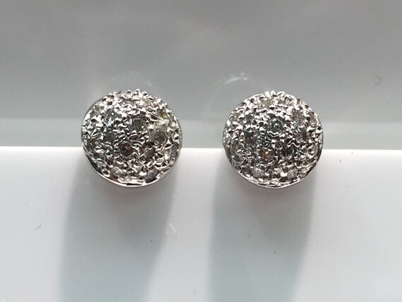14K White Gold Half Sphere Diamond Earrings, Pave… - image 1