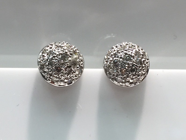 14K White Gold Half Sphere Diamond Earrings, Pave set Diamond Earrings, Round Diamond Earrings, Diamond Sphere Earrings image 1