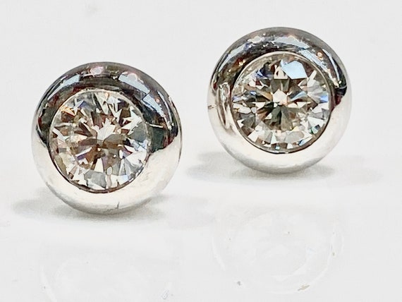 Diamond Studs in 14K, Diamond Earrings, Diamond Studs in Bezels, Stud Earrings, 14K White Gold Diamond Studs, Diamond Studs