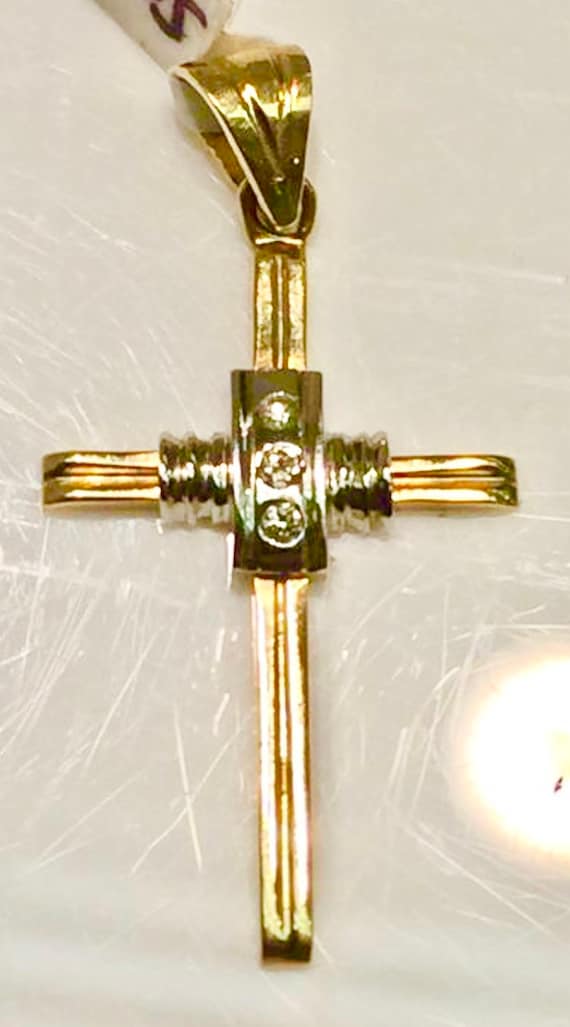 Diamond Cross in 14K Yellow Gold with White Gold, 