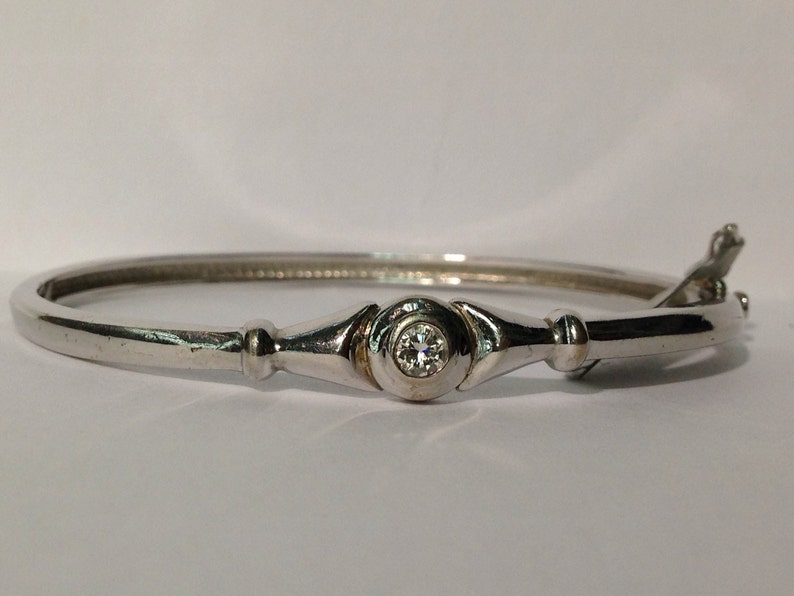 Handmade Vintage Solitaire Diamond and White Gold Bangle - Etsy