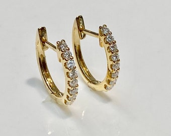 Diamond Hoops Prong Set in 18K Yellow Gold, Diamond Huggies, Small Diamonds Hoops, Small Diamond Hoop Earrings