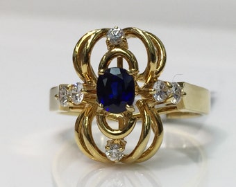 Sapphire and Diamond Ring in 14K Gold