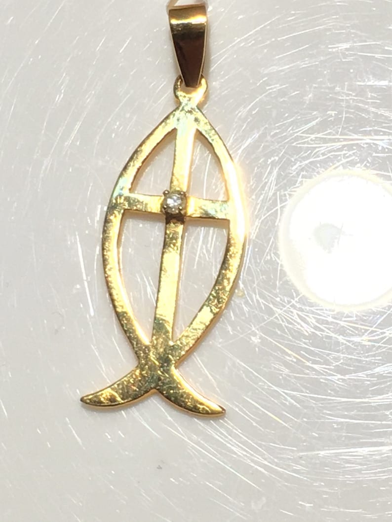 Diamond Fish Cross in 14K Yellow Gold Diamond Cross 14k - Etsy