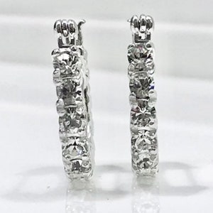 Small Hoops in Silver with Brilliant Cut Cubic Zirconia, CZ Hoops, CZ Huggies, CZ Earrings, Silver Earrings
