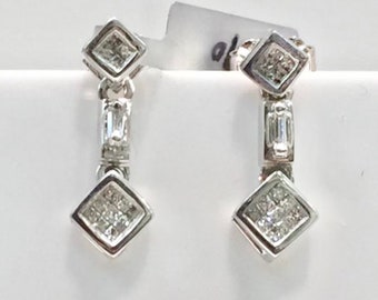 14K White Gold Diamond Dangling Earrings, Dangling Earrings, Hanging Earrings, Diamond Earrings, Hanging Diamond Earrings