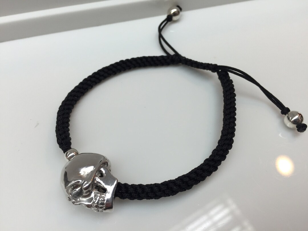 Skull in 3D and Macramé Bracelet in Solid Silver, Skull Bracelet, Full ...