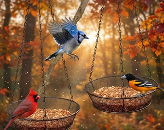 Hanging Metal Mesh Bird Feeder Tray Set Outdoor Wild Bird Feeding