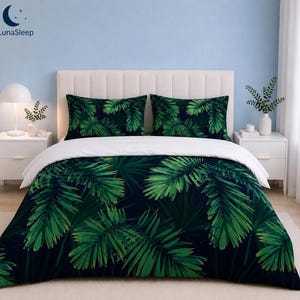 Tropical Duvet Cover Set · Botanical Leaf Bedding · Palm & Floral Print · Single Double Queen King