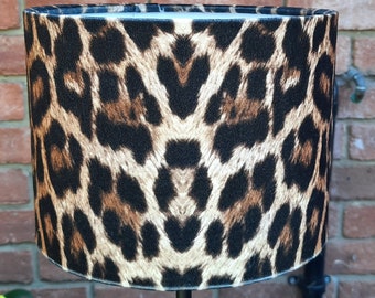 20cm W X 15 cm H Brown Adult Leopard Animal Print Velour Drum lampshade and Ceiling Pendant