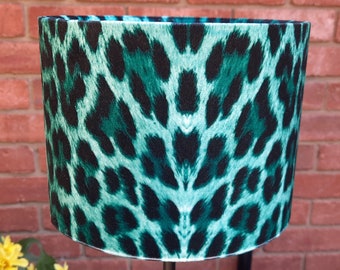 20cm W X 15cm H Green Leopard Animal Print Velour Drum lampshade and Ceiling Pendant