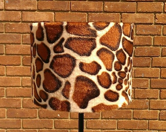 25cm Width x 15cm Height Handmade Giraffe Animal Print Faux Fur Drum lampshade and Ceiling Pendant