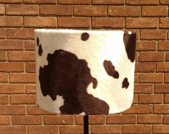 30 cm Width Brown Cow Animal Print Faux Fur Drum lampshade and Ceiling Pendant Various Heights Available