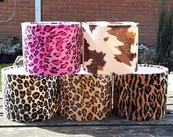 20cm W X 17cm H Leopard Skin Animal Print Velour Drum lampshade and Ceiling Pendant