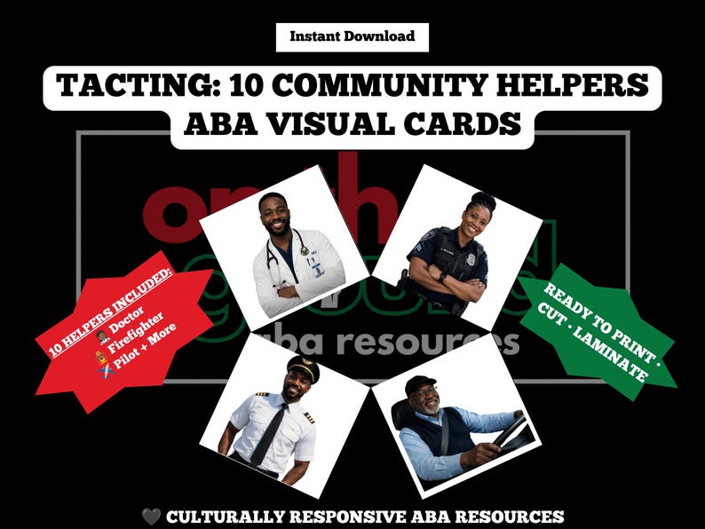 Visual Stimulus VBMAPP Tacting Community Helpers Stimuli Cards | Culturally Responsive ...
