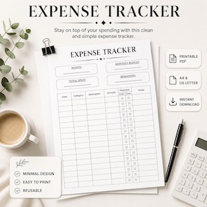 Minimalistischer Ausgaben-Tracker (PDF zum Ausdrucken), Monatsbudgetplaner, Ausgabenprotokoll, Finanz-Tracker, A4 & US Letter, Sofort-Download