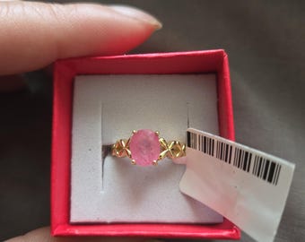Genuine Pink Sapphire Ring set in 18k gold plated 925 Sterling Silver Size 5