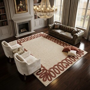 Modern Hand Tufted Wool Area Rug Loop Border Contemporary Neutral Home Decor