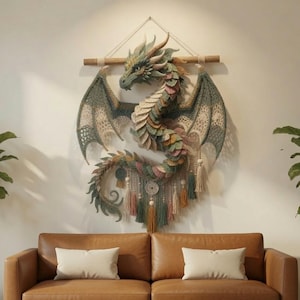 Dragon Crochet Pattern PDF, Boho Wall Art, Mystic Dragon Wall Hanging, Fantasy Home Decor, Filet Crochet, (PDF Download)
