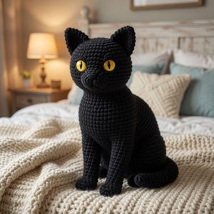 Black Cat Amigurumi Crochet Pattern, Sitting Cat PDF, Beginner Amigurumi Cat Pattern, Halloween Cat Plush Tutorial, Instant Download