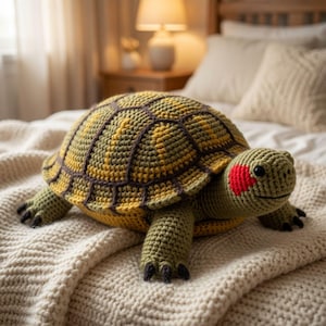Modèle PDF de tortue au crochet, Patron amigurumi de tortue à oreilles rouges, Tutoriel d'animal au crochet pour débutants, Peluche tortue à télécharger