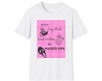 Spicy Books Iced Coffee Masked Men T-Shirt | Book Lover Tee