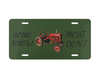 Red Tractor Vanity Plate | Vintage Farm Scene, Some Know Most Don't