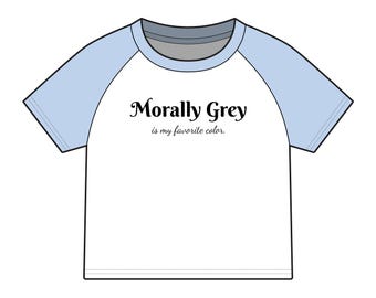 Morally Grey script print Baby Tee | Raglan sleeve, soft infant shirt