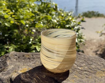 Mocha Swirl Stemless Glass Cup | Ivory & Mocha Drinkware