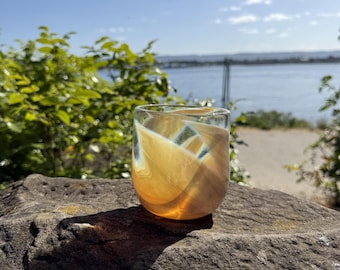 Sand-Colored Hand Blown Glass Cup | Beige Stemless Drinking Glass | Modern Artisan Drinkware