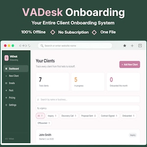 Client Onboarding Tracker for Virtual Assistants, Client Onboarding System, Offline Client Management App No Subscription