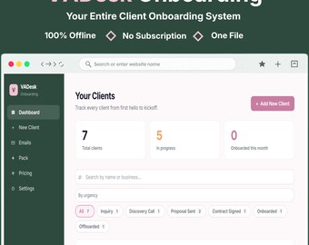 Client Onboarding Tracker for Virtual Assistants, Client Onboarding System, Offline Client Management App No Subscription