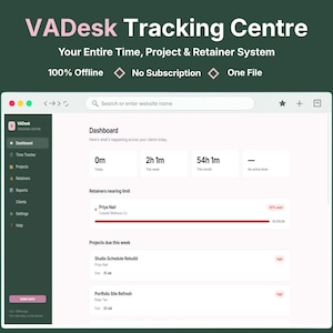 Strumento di monitoraggio clienti e attività per assistenti virtuali / Monitoraggio del tempo e dei progetti per freelance / App VADesk senza abbonamento
