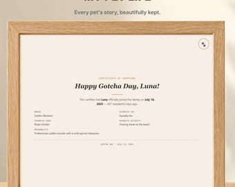 Personalized Dog Gotcha Day Certificate, Editable Pet Adoption Anniversary Printable, Interactive Pet Profile Card, Instant Download Gift