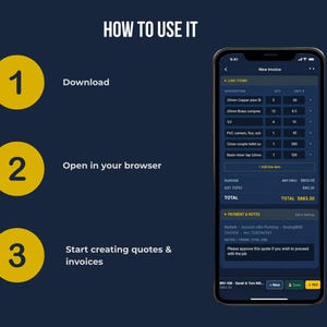 How To Use It — 3-step graphic: Download → Open in browser → Start creating | How to use Fieldkit Essentials invoicing software: download the file, open in any browser, start creating quotes and invoices