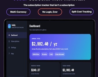 Subscription Tracker App | Digital Budget Planner for Recurring Bills, Free Trials & Shared Subscriptions | Offline, No Login, No Bank Link