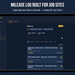 Mileage log for contractors and self-employed — FieldKit PRO logs business trips by client and job for tax deductions, multiple vehicles, offline small business finance tool