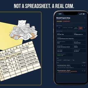 FieldKit CRM vs spreadsheet CRM: real dashboard, pipeline chart, filter controls, not just rows and columns — no subscription