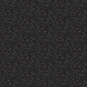 May include: A repeating pattern on a black background. The design features thin white lines radiating from small, colorful dots. The dots are in various colors, including yellow, pink, blue, and white, creating a dynamic and visually engaging pattern.