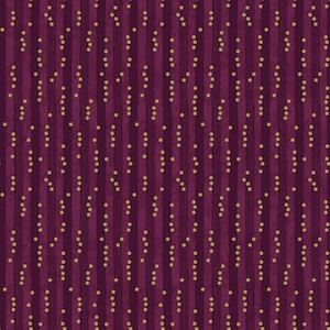 May include: A seamless pattern with vertical stripes in a deep burgundy color. The stripes are accented with a repeating pattern of small gold stars.