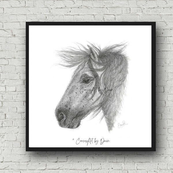 Camargue Horse Print; Original Horse Portrait; Horse Drawing; A4 Horse Print Ink; Horse Lover Art; Wild Horse; Black White Print; Animal Art