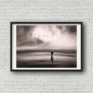 Girl In Water Art Print - Girl in Sea - Figurative Art Print - Seascape Print - Girl Paddling Print - Moody Art - Large Art Print
