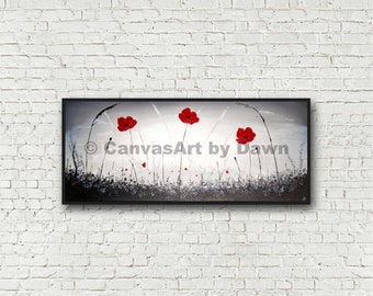 Large Unframed Poppy Painting Art Print; Black Red Wall Art Print; Poppies Red Black Grey Wall Art; Textured Poppy Art; Red Flowers Print