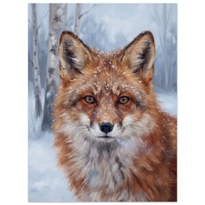 Lámina decorativa de zorro para pared, retrato de zorro invernal, arte de animales del bosque, regalo de decoración rústica para cabaña imagen 1