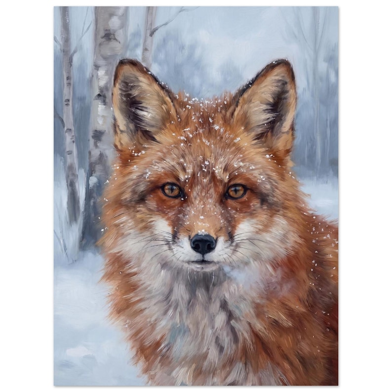Lámina decorativa de zorro para pared, retrato de zorro invernal, arte de animales del bosque, regalo de decoración rústica para cabaña imagen 1