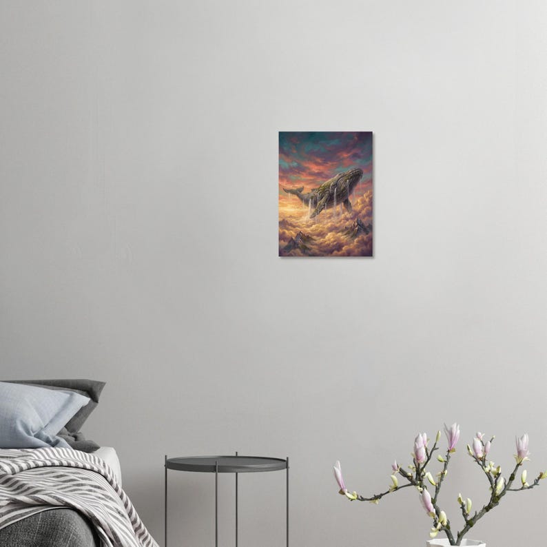 Fantasy Whale Wall Art, Surreal Sky Whale Poster, Dreamy Clouds Print, Whimsical Art, Gift Print Bild 6